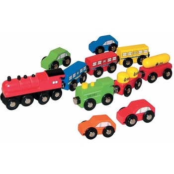 Image 1 of Woodyland Дървен комплект от 11 части Woodyland - Коли и влакчета (90574)