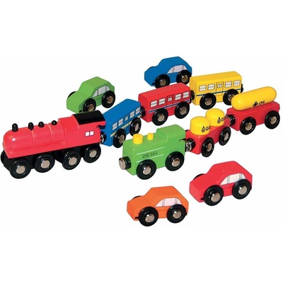 Woodyland Дървен комплект от 11 части Woodyland - Коли и влакчета (90574)
