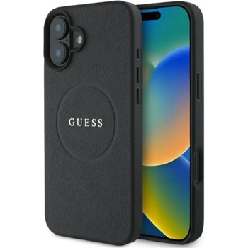 GUESS Калъф Guess Grained Gold Ring MagSafe за iPhone 16 - черен (3666339303501)