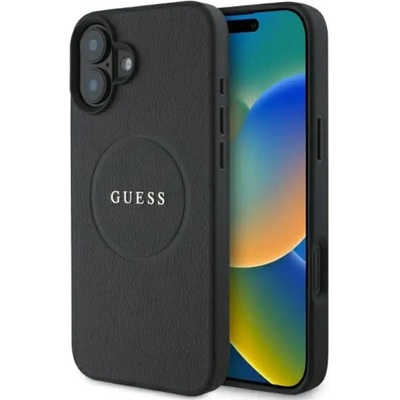 GUESS Калъф Guess Grained Gold Ring MagSafe за iPhone 16 - черен (3666339303501)