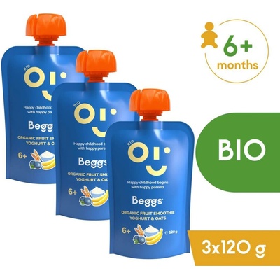 Beggs BIO Smoothie s ovocem, jogurtem a ovesnými vločkami 3 x 120 g