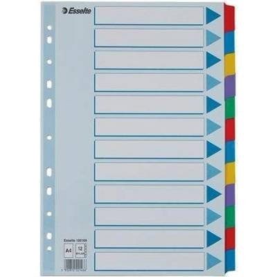 Zesílené rejstříky "Mylar", mix barev, karton, A4, 12 dílů, ESSELTE