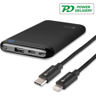 4smarts Power Bank VoltHub 10000 mAh PD and QQC 3.0 - външна батерия с два USB и USB-C изходи и технология за бързо зареждане и Lightning към USB-C кабел (черен)