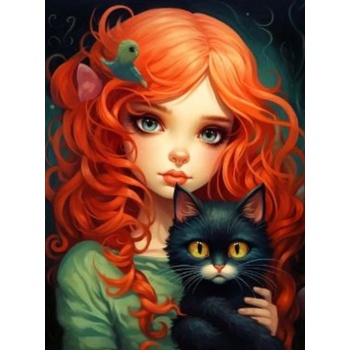 Norimpex - Puzzle Diamant painting: Redhead with a black cat 30x40cm - 1 - 39 piese