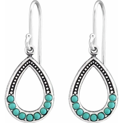 Bijutanki Висящи Крушовидни Сребърни Обеци с Тюркоазени Камъни