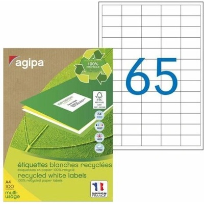 Etikety univerzálne recyklované 38x21,2mm Agipa A4 100 hárkov