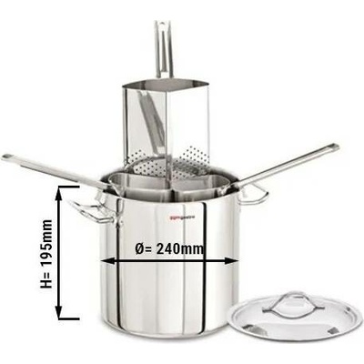 G.Gastro Hrnec na těstoviny Nerezová ocel AISI 304 , sendvičové dno 8 l 24 cm Výška: 19,5 cm vč. 3 síta D9776880