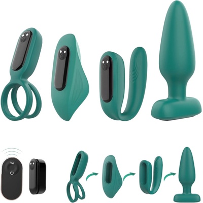 Sex HD Акумулаторен комплект вибратори с дистанционно, 4 части (зелен)