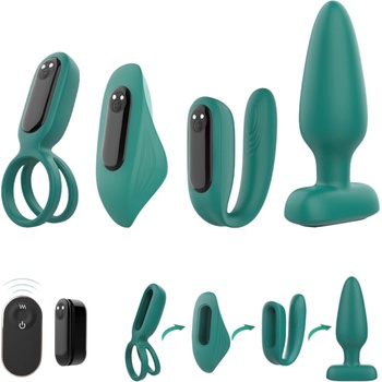 Sex HD Акумулаторен комплект вибратори с дистанционно, 4 части (зелен)