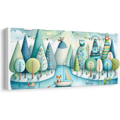 Obraz pohádkový les s liškou a sovami - 120x60