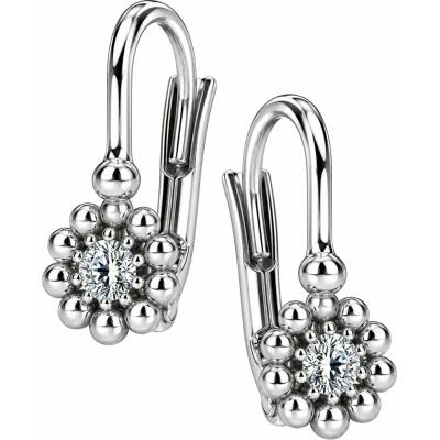 Zlaton Náušnice bílé zlato květina visací 1.5cm 1.4g s diamantem 0.120ct N07072603519