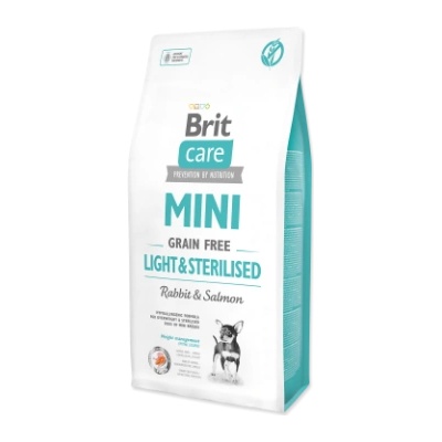 Brit Mini Light & Sterilised - със заешко месо и сьомга, за кастрирани и с наднормено тегло, малки породи 2 кг