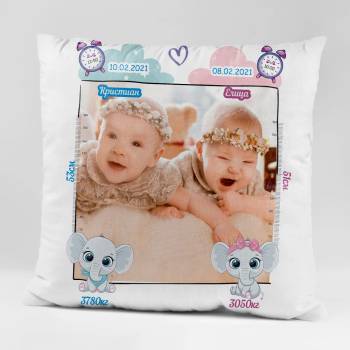 Image 1 of Art gift Възглавничка - Бебешка визитка Близнаци
