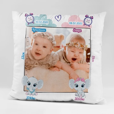 Art gift Възглавничка - Бебешка визитка Близнаци