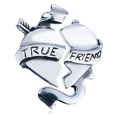 Šperky eshop Dvojitý stříbrný přívěsek 925 zlomené srdce se stuhou True friend T5.8