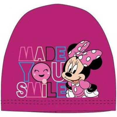 Setino Dievčenská jarná / jesenná čiapka Minnie Mouse Disney motív Made you smile tmavo ružová