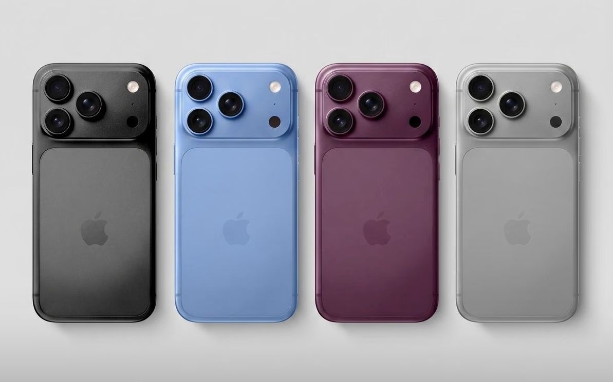 Posibil design al iPhone 18 Pro (Max) - gri închis, albastru, argintiu și noua culoare Dark Cherry
