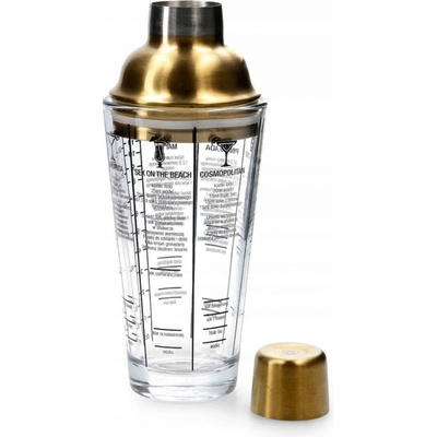 Zlatý skleněný SHAKER s recepty na drinky HOMLA