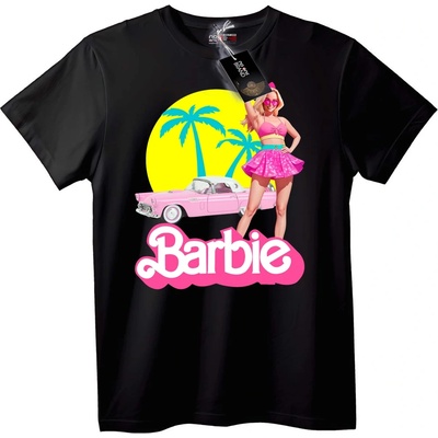 NOONEBRAND Тениска Barbie с розова кола и палми - S, White