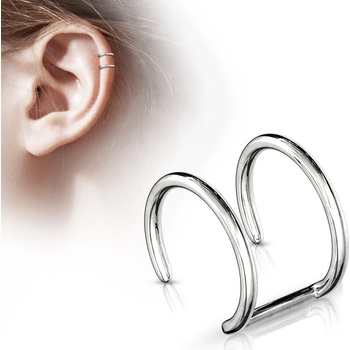 Šperky eshop fake piercing do ucha dva lesklé oceľové krúžky striebornej farby I11.7
