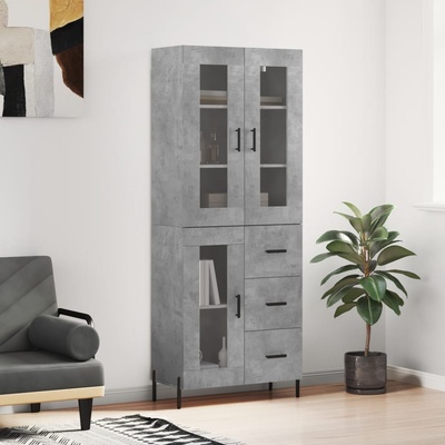 vidaXL Висок шкаф, бетонно сив, 69, 5x34x180 см, инженерно дърво (3198605)