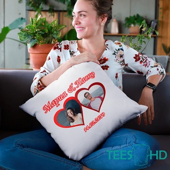Image 1 of Art gift Възглавничка с две ваши снимки, дата и имена