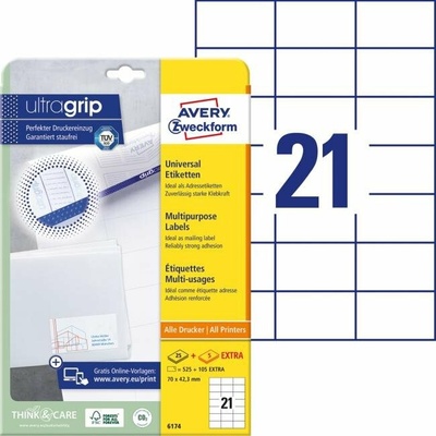 avery zweckform Etikety univerzálne 70x42,3mm Avery A4 25+5 hárkov