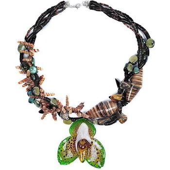 Dannyra Колие с естествена орхидея, корали, раковини, ахат, яспис Green Island Dannyra Jewels