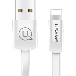 USAMS Kabel płaski U2 Lightning 1, 2m кабел за iPhone 5/6/7/8/X, бял (Usa000014)
