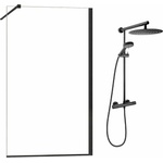 Fluminia Комплект душ кабина Mediterraneo Foxy Walk-In, черен цвят 100x200 см и душ колона FDesign Anima Quadro, черен цвят (foxy100black+FD5-ANA-7U-22)
