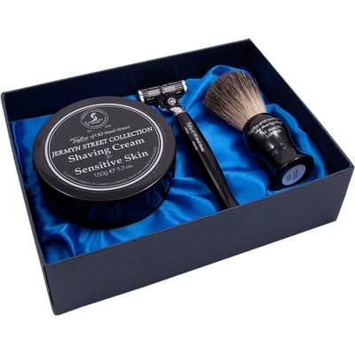 Taylor of Old Bond Street Jermyn Street sada na holení 20208 černá - štětka na holení Pure badger + krém na holení 150 g + Mach3