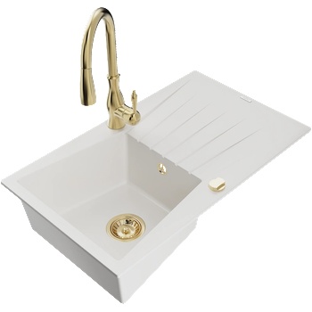 Mexen Cesar гранитна мивка 1-каморова с отцедник и кухненски смесител Savita, бял - 6514-20-672601-50 (6514-20-672601-50)