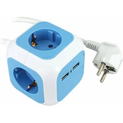 Разклонител БЯЛ/СИН 4x2P+E и 2хUSB тип A 2.1A 10.5W с кабел 1.4метра / 1.5mm2 - C234-161 (C234-161)