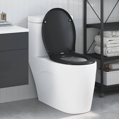 vidaXL Тоалетна седалка Черно 47 x 37 x 4 см Дуропласт (42002348)