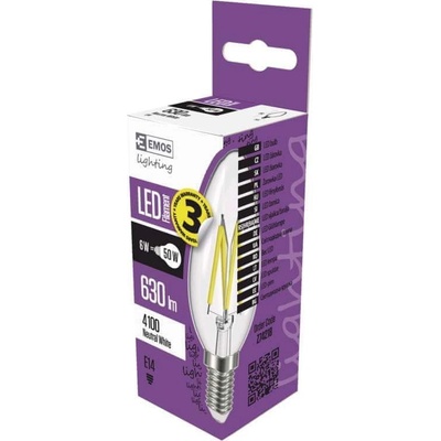 Emos LED žiarovka Filament Candle 6W E14 neutrálna biela