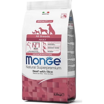 MONGE Dog Monoprotein Hovězí rýže 27/16 2,5 kg