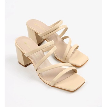 Moda Trend Дамски чехли с ток - Бежови #367377 (367377_Бежов)