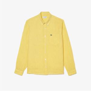 Lacoste Regular-Fit Linen Shirt - Yellow