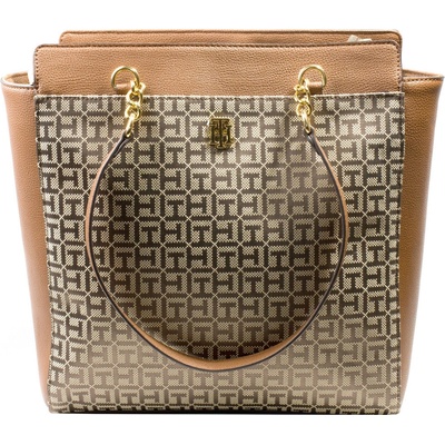 Tommy Hilfiger Větší kabelka Signature Logo Large Shoulder bag Jacquard béžová