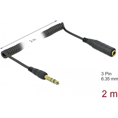 Delock 3 пина 6.35mm жак мъжки стерео жак женски 2m черен (85938) (85938)