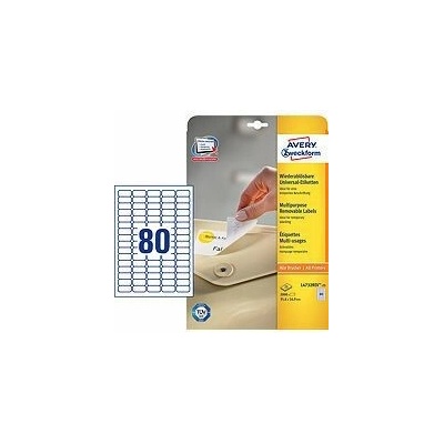 Avery Zweckform etikety 35,6mm x 16,9mm, A4, biele, 80 etikiet, snímateľné, balené po 25 ks, L4732REV-25, pre laserové a atramento