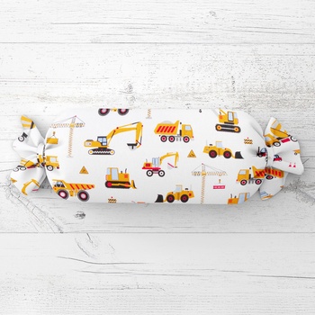 Biante Detský vankúš valec bonbon Sandra SA-081 Nákladné autá a bágre na bielom 15x60