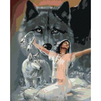 zuty Malování podle čísel Tančící indiánka s vlkem 80 x 100 cm vypnuté plátno na rám 8596530045113