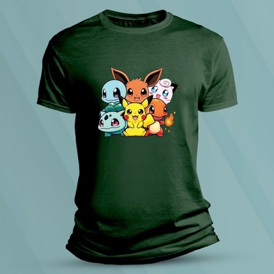 Sandratex dětské bavlněné tričko Kreslení Pokémoni Lahvově zelená
