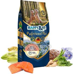Happy&Fit Professional Plus Adult Sensitive суха храна за кучета - сьомга, ориз 18 кг