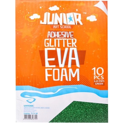 JUNIOR-ST Dekorační pěna A4 EVA 10 ks zelená samolepicí glitter 2,0 mm