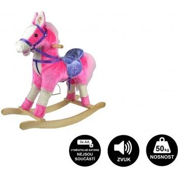 Teddies kůň houpací růžový plyš na baterie 71cm se zvukem a pohybem