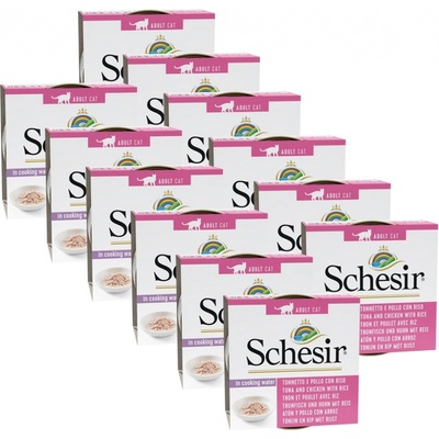 Schesir Cat in Broth tuňák a kuře s rýží 12 x 85 g