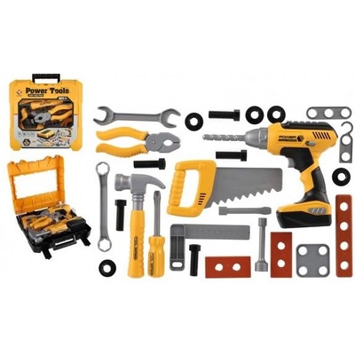 Teddies Комплект инструменти пластмасов с акумулаторна бормашина 16x17см на батерии със звук в пластмасова к