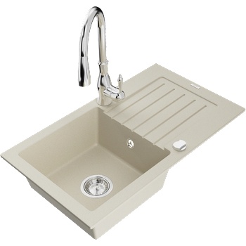 Mexen Pablo гранитна мивка с 1 отделение и отцедник и кухненски смесител Savita, бежов - 6510-69-672601-00 (6510-69-672601-00)